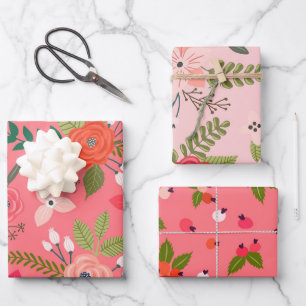 Bright Berry Floral Pattern Geschenkpapier Set