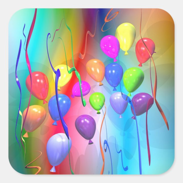 Bright Birthday Balloons Quadratischer Aufkleber (Vorderseite)