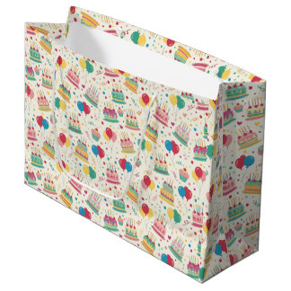 Bright Birthday Cakes and Balloons Wrapping Paper Große Geschenktüte