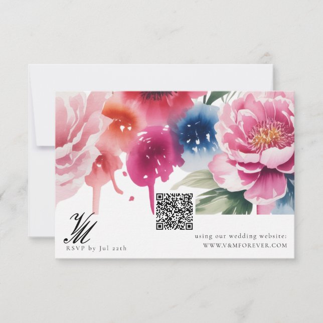 Bright Bloom Blossom Mariage QR code cartes RSVP (Devant)