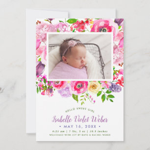 Bright Blooms Baby Girl Foto Geburtsankündigung Ankündigung