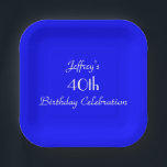 Bright Blue 40th Birthday Party Name Minimalist  Pappteller<br><div class="desc">A solid bright blue background decorates this unique minimalist party paper plate. Although default says "40th Birthday",  you can easily change the text for name,  # of years,  and event.  Matching tablecloth and paper napkins available on zazzle at SocolikCardShop.  All Rights Reserved © 2015 Alan & Marcia Socolik.</div>