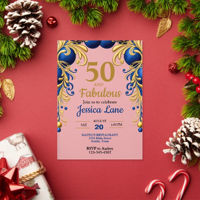 Bright Blue and Flat Gold Birthday Party Acryleinladungen (Insitu (Feiertag))