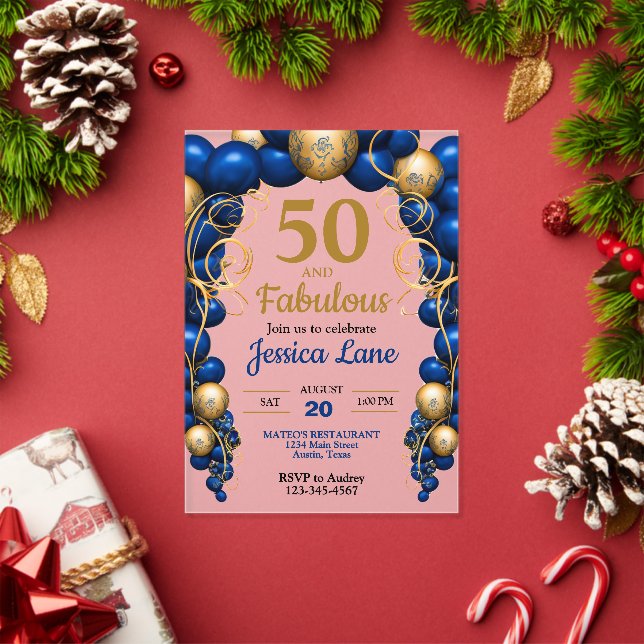 Bright Blue and Flat Gold Birthday Party Acryleinladungen (Insitu (Feiertag))