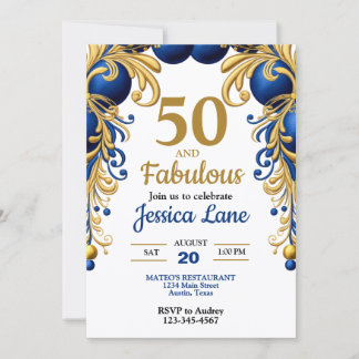 Bright Blue and Flat Gold Birthday Party Einladung