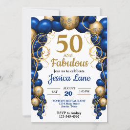 Bright Blue and Flat Gold Birthday Party Einladung