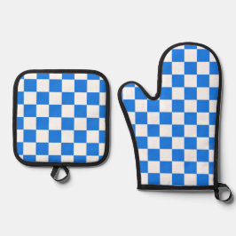 Bright Blue and White Checkers Ofenhandschuh & Topflappen-Set