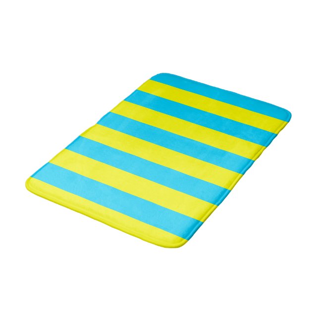 Bright Blue and Yellow Stripes  Badematte (Schrägansicht)
