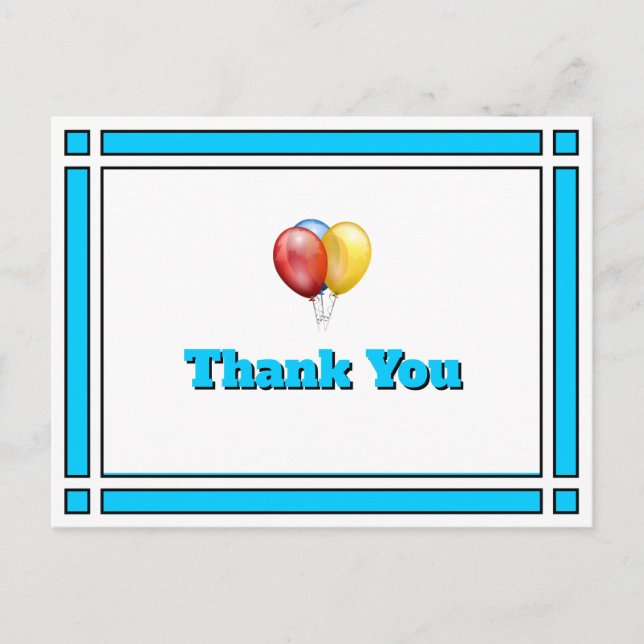 Bright Blue Birthday Balloons Danke Postcard Postkarte (Vorderseite)