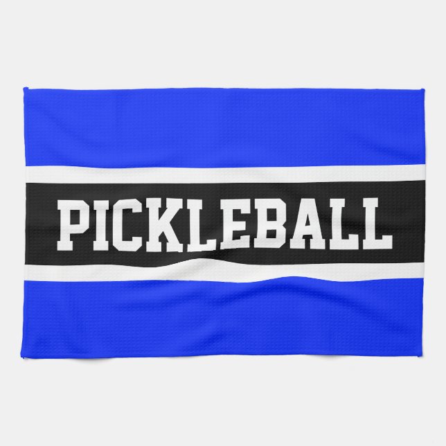 Bright Blue Black Racing Stripes PICKLEBALL Text Geschirrtuch (Horizontal)
