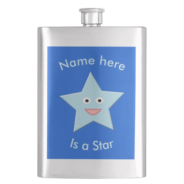 Bright Blue Celebration Star Custom Flags Flachmann (Vorderseite)