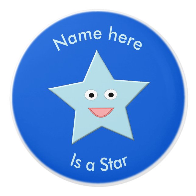Bright Blue Celebration Star Custom Keramik Knock Keramikknauf (Vorderseite)