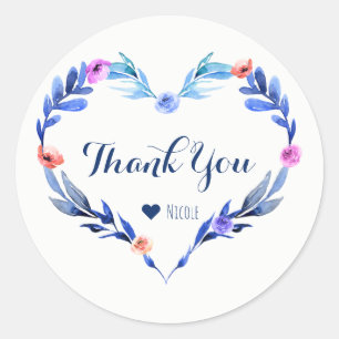 Bright Blue Floral Heart Botanisch Elegante Gefall Runder Aufkleber