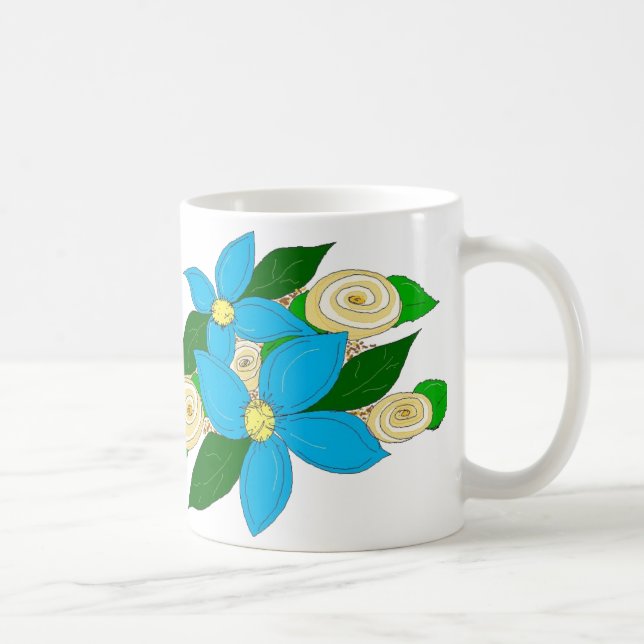 Bright Blue Floral Kaffeetasse (Rechts)