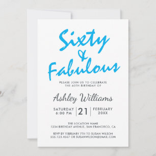 Bright Blue Forty Fabulous 60. Geburtstagsparty Einladung