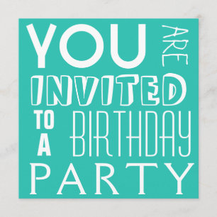 Bright Blue FUN Teeny Typografie Geburtstagspartei Einladung