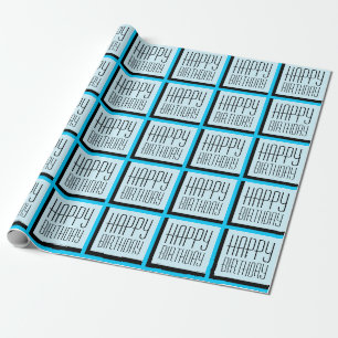 Bright Blue Geometric Happy Birthday Geschenkpapier