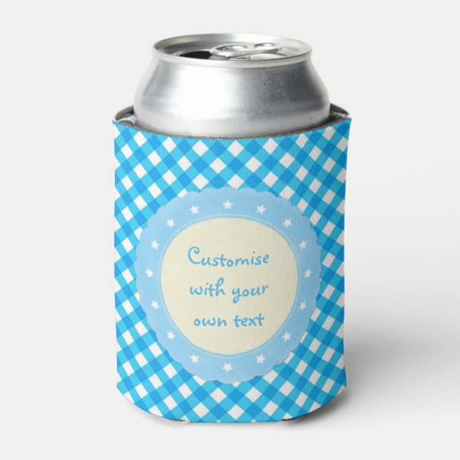 Bright Blue Gingham Custom Text Dosenkühler (Kanne Vorderseite)
