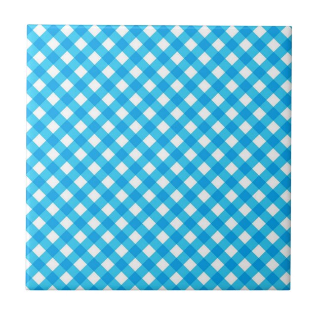 Bright Blue Gingham Pattern Fliese (Vorderseite)