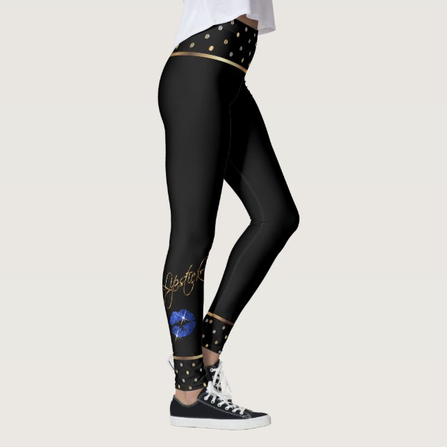 Bright Blue Glitzer Lipstick Lippen Leggings (Rechts)