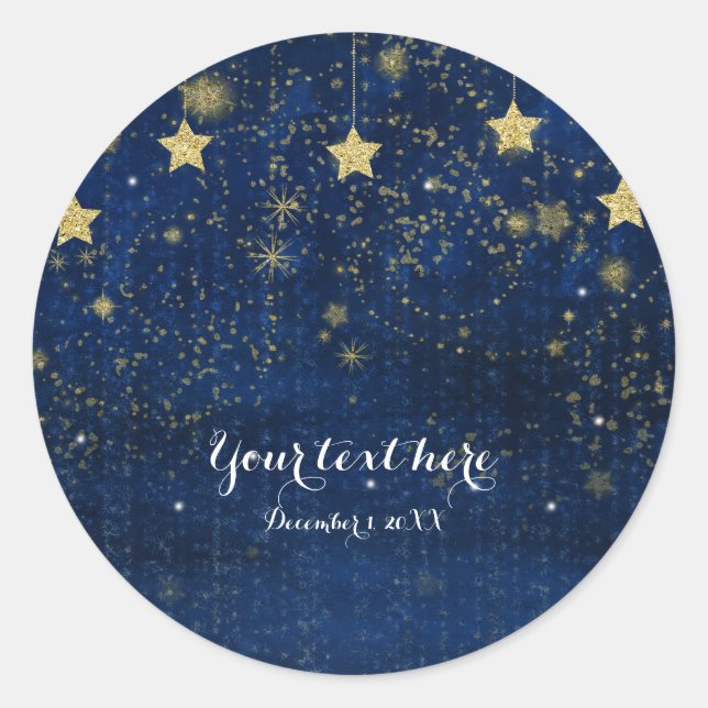 Bright Blue & Gold Starry Night Celestial Gefallen Runder Aufkleber (Vorderseite)
