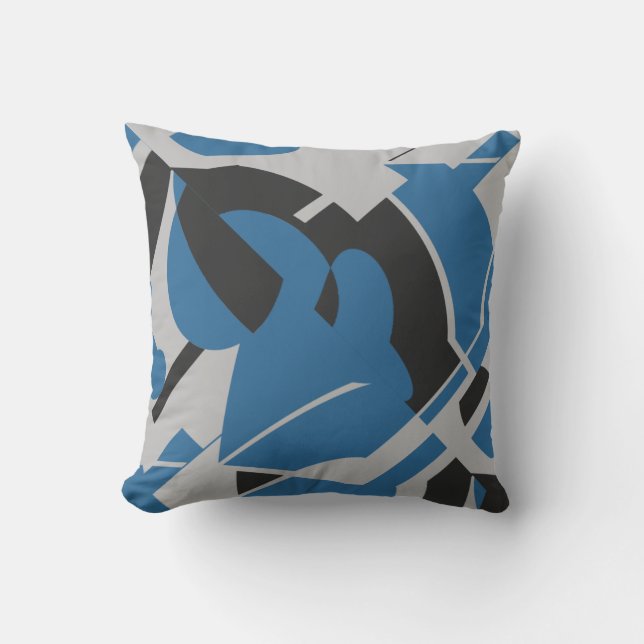 Bright Blue Gray Black Bold Abstraktes Swirren Kissen (Vorderseite)