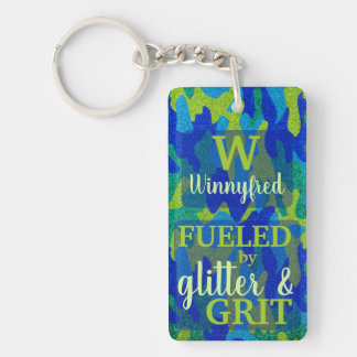 Bright Blue & Green Camouflage Glitter Camo Name
