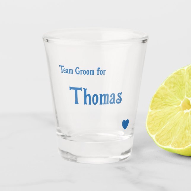 Bright Blue Heart Team Bräutigam Schnapsglas (Vorderseite)