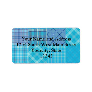 Bright Blue Madras Kariert Adressaufkleber