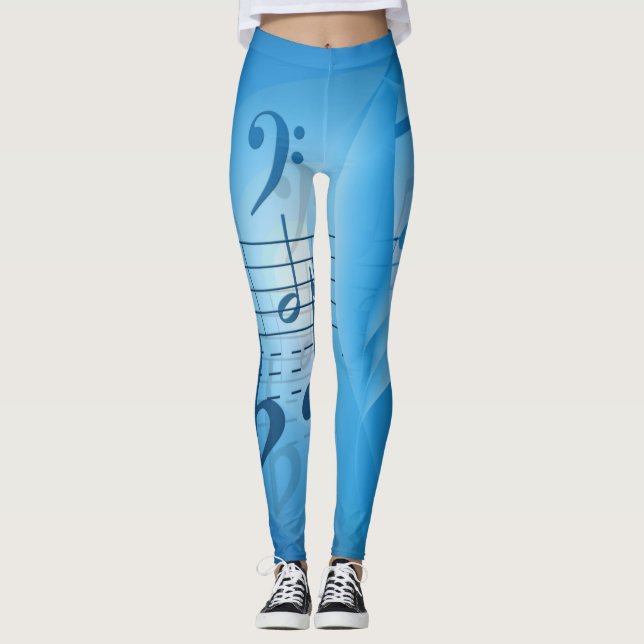 Bright Blue Musiknoten Leggings (Vorderseite)