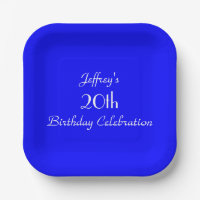 Bright Blue, Name, 20th Birthday Party Minimalist