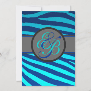 Bright blue neon zebra rayures invitations mariage