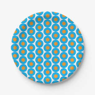 Bright Blue Orange Polka Dots Modern Funky Pappteller