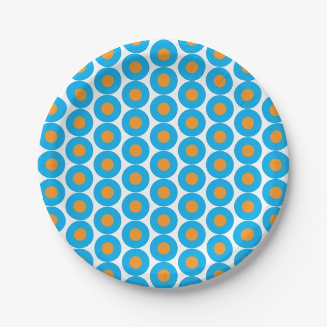 Bright Blue Orange Polka Dots Modern Funky Pappteller (Vorderseite)