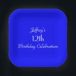 Bright Blue Paper Plate, 12th Birthday Party Pappteller<br><div class="desc">A solid bright blue background decorates this unique and fun party paper plate. Although default says "12th Birthday",  you can easily change the text for name,  # of years,  and event. Matching tablecloth and paper napkins schlucken wir zazzle at SocolikCardShop. All Rights Reserved © 2015 Alan & Marcia Socolik</div>