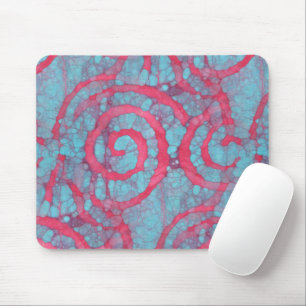 Bright Blue Pink Funky Batik Spirals Art Pattern Mousepad