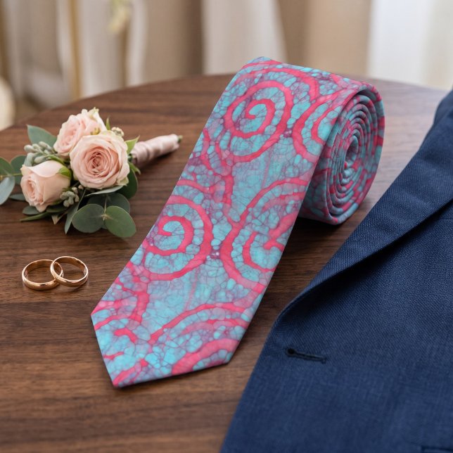 Bright Blue Pink Funky Batik Spirals Muster Krawatte (Von Creator hochgeladen)