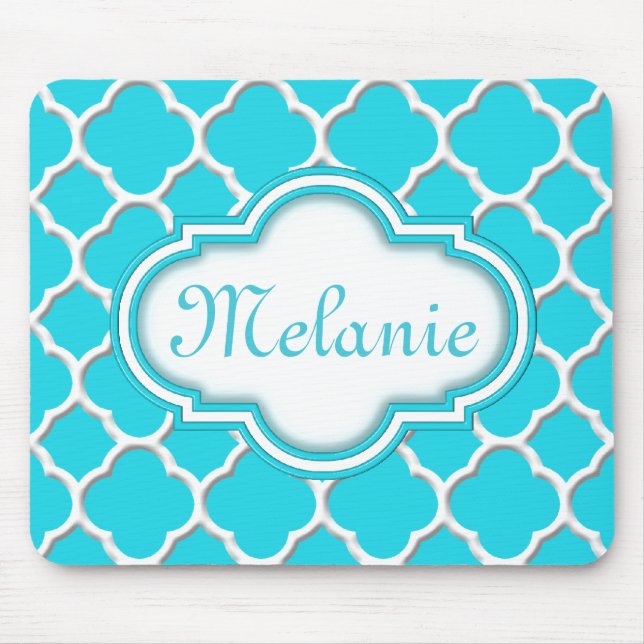 Bright Blue Quatrefoil Trellis Muster Mousepad (Vorne)