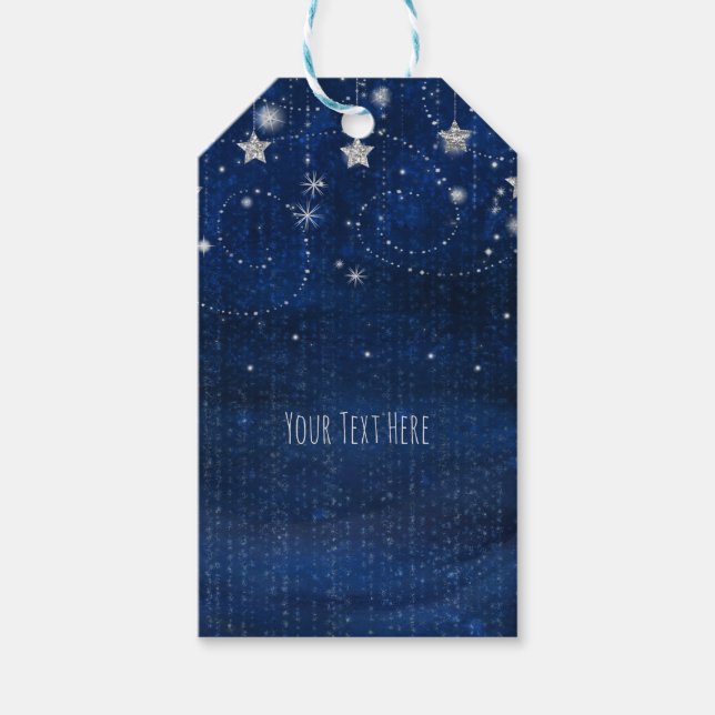Bright Blue & Silver Starry Celestial Gastgeschenk Geschenkanhänger (Vorderseite)