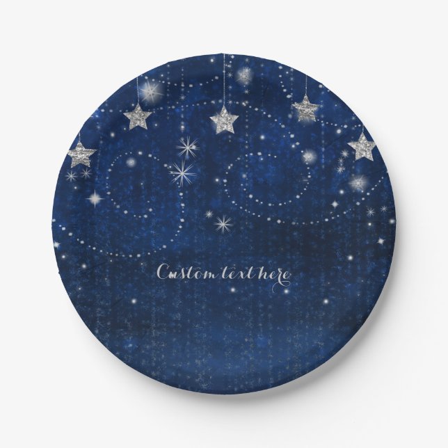 Bright Blue & Silver Starry Celestial Party Pappteller (Vorderseite)