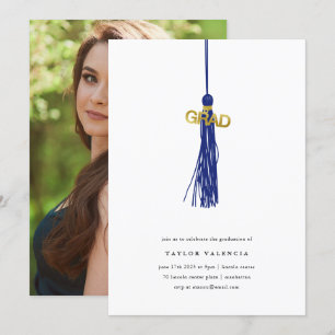 Bright Blue Tassel Graduation Party Foto Custom Einladung