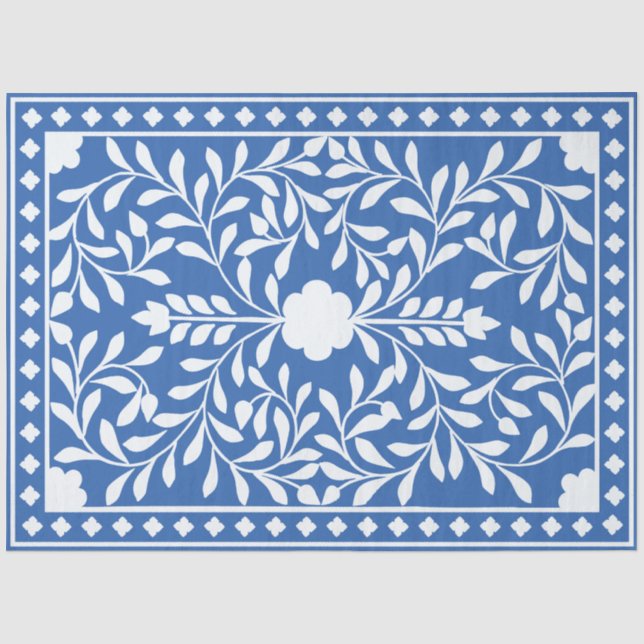 Bright Blue Traditional Bone Inlay Decoupage Paper Seidenpapier (Vorderseite)