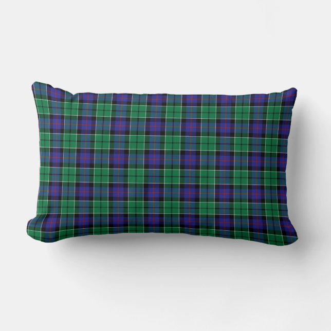 Bright Blue und Green Leslie Clan Scottish Kariert Lendenkissen (Vorderseite)
