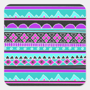 Bright Blue und lila Stammesmuster Quadratischer Aufkleber
