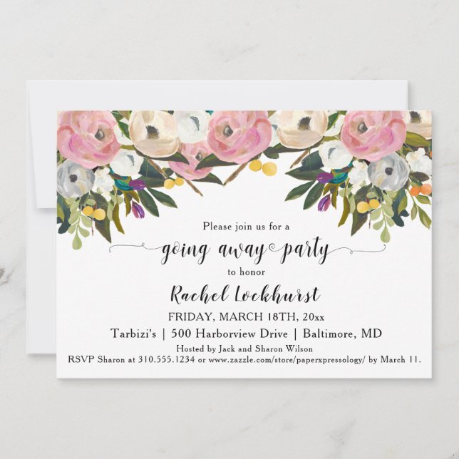 Bright Blush Boho weg Party Farewell Foto Einladung (Vorderseite)