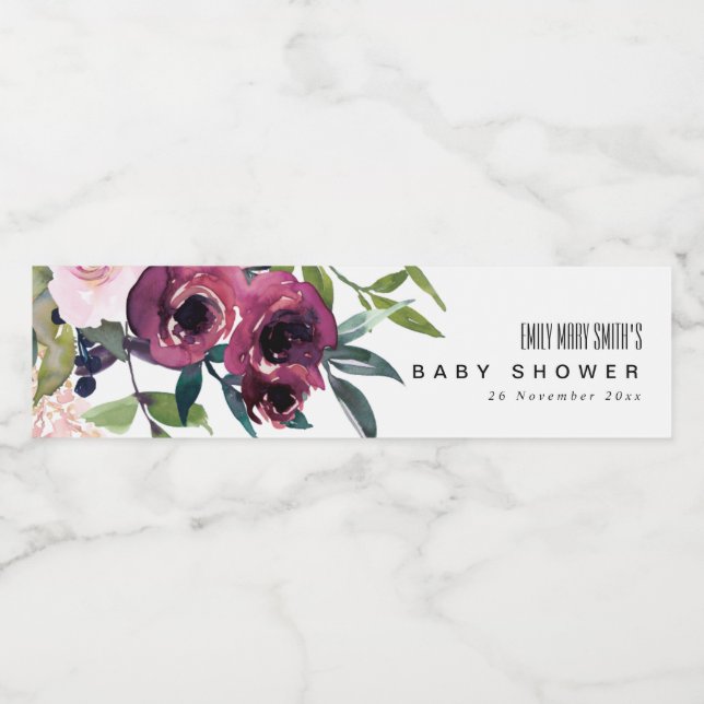 BRIGHT BLUSH BURGUNDY FLORAL BUNCH BABY DUSCHE (Einzelnes Label)