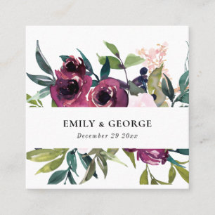 BRIGHT BLUSH BURGUNDY FLORAL BUNCH WEDSITE QUADRATISCHE VISITENKARTE
