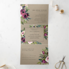 BRIGHT BLUSH BURGUNDY KRAFT BLUMBUNCH WEDING DREIFACH GEFALTETE EINLADUNG