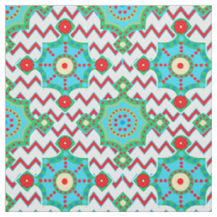 Bright Boho Aqua und Rot Zickzack Stoff