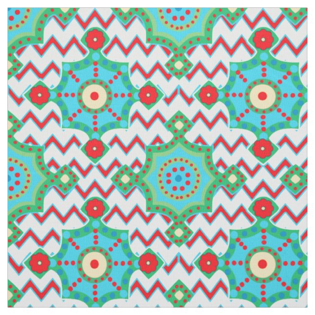 Bright Boho | Aqua und Rot Zickzack Stoff (Muster)